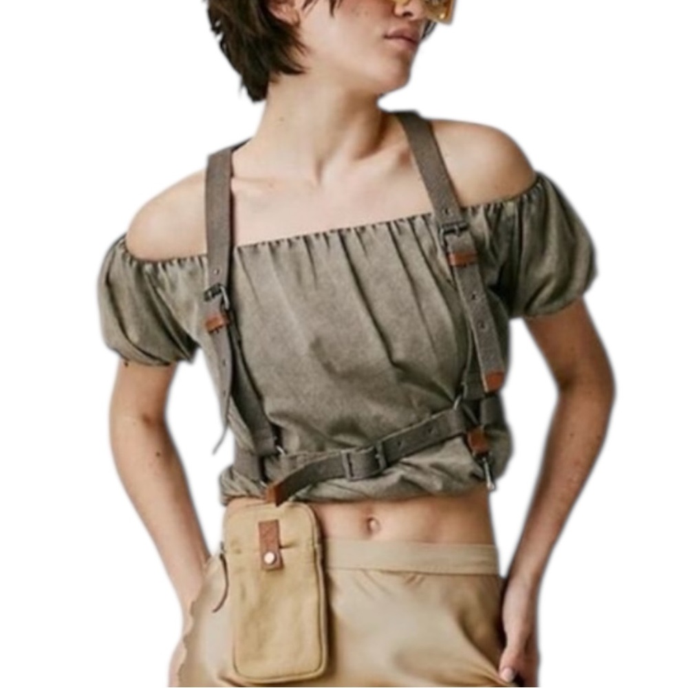We the Free Free People Crop Top Boho Green Acid Wash- Small